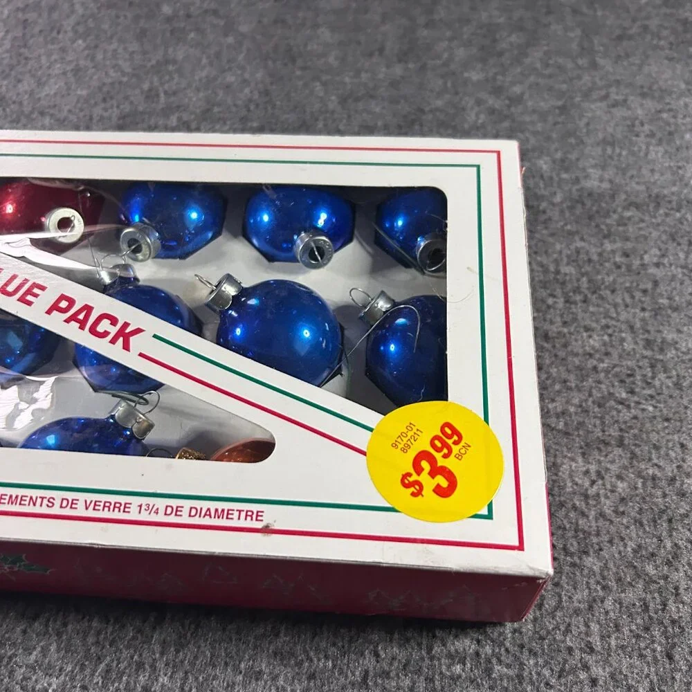 Vintage Rauch Glass Christmas Ornaments Blue Red 1-3/4